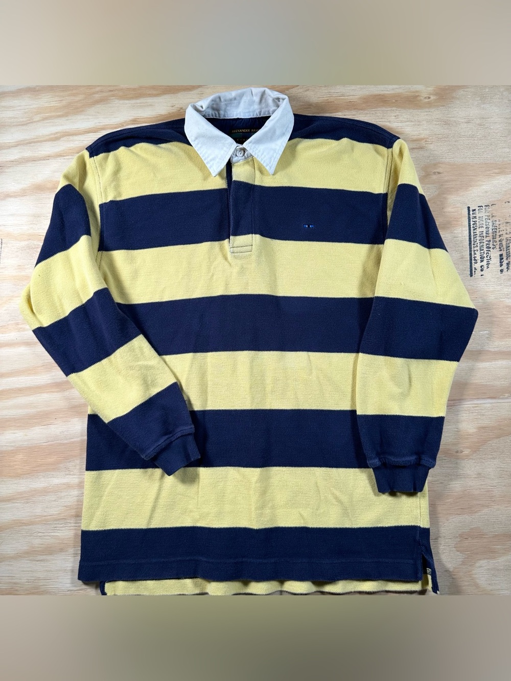 Alexander Julian Yellow and Navy Wide-Stripe Rugby Polo